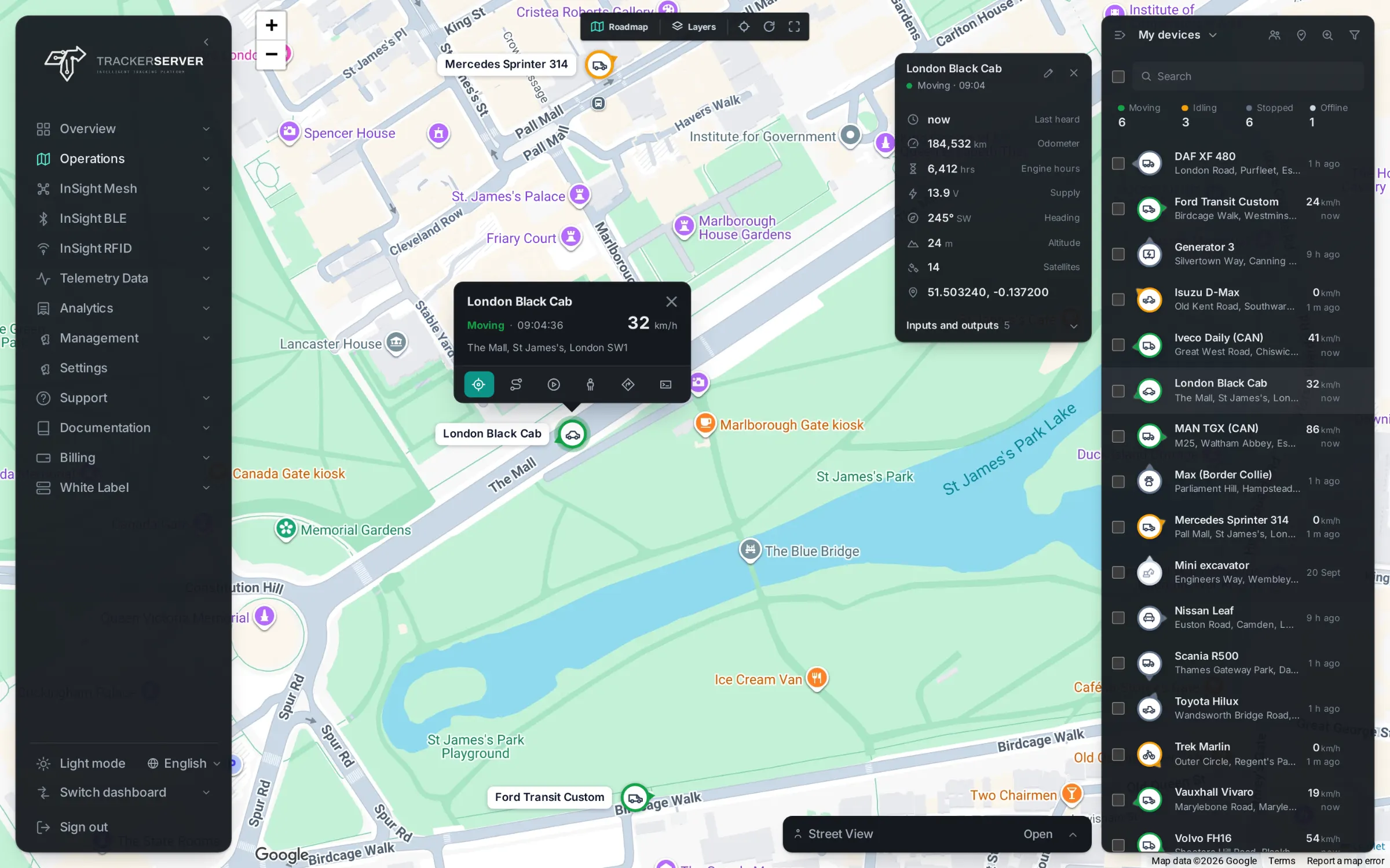 The Trackerserver live map, the outdoor side of the same account